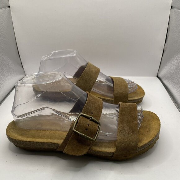 Yokona Womens Sz 8 Brown Leather 2 Strap Slide Sandals Made In Spain E9 - Picture 3 of 7